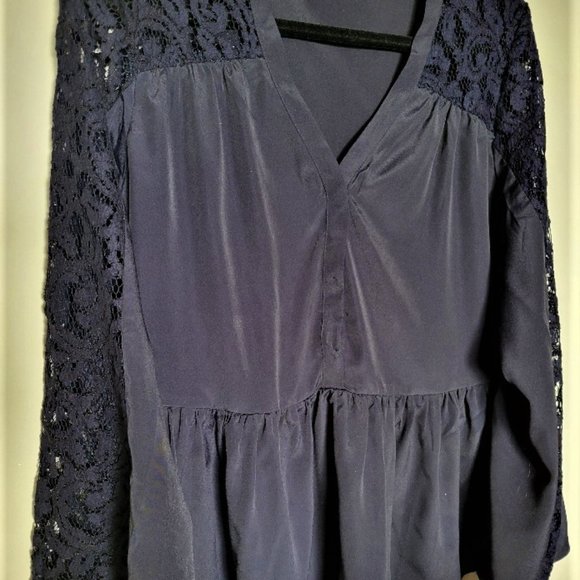 NANETTE LAPORE Navy Lace Inset Peplum Top  SZ Large - Picture 7 of 8